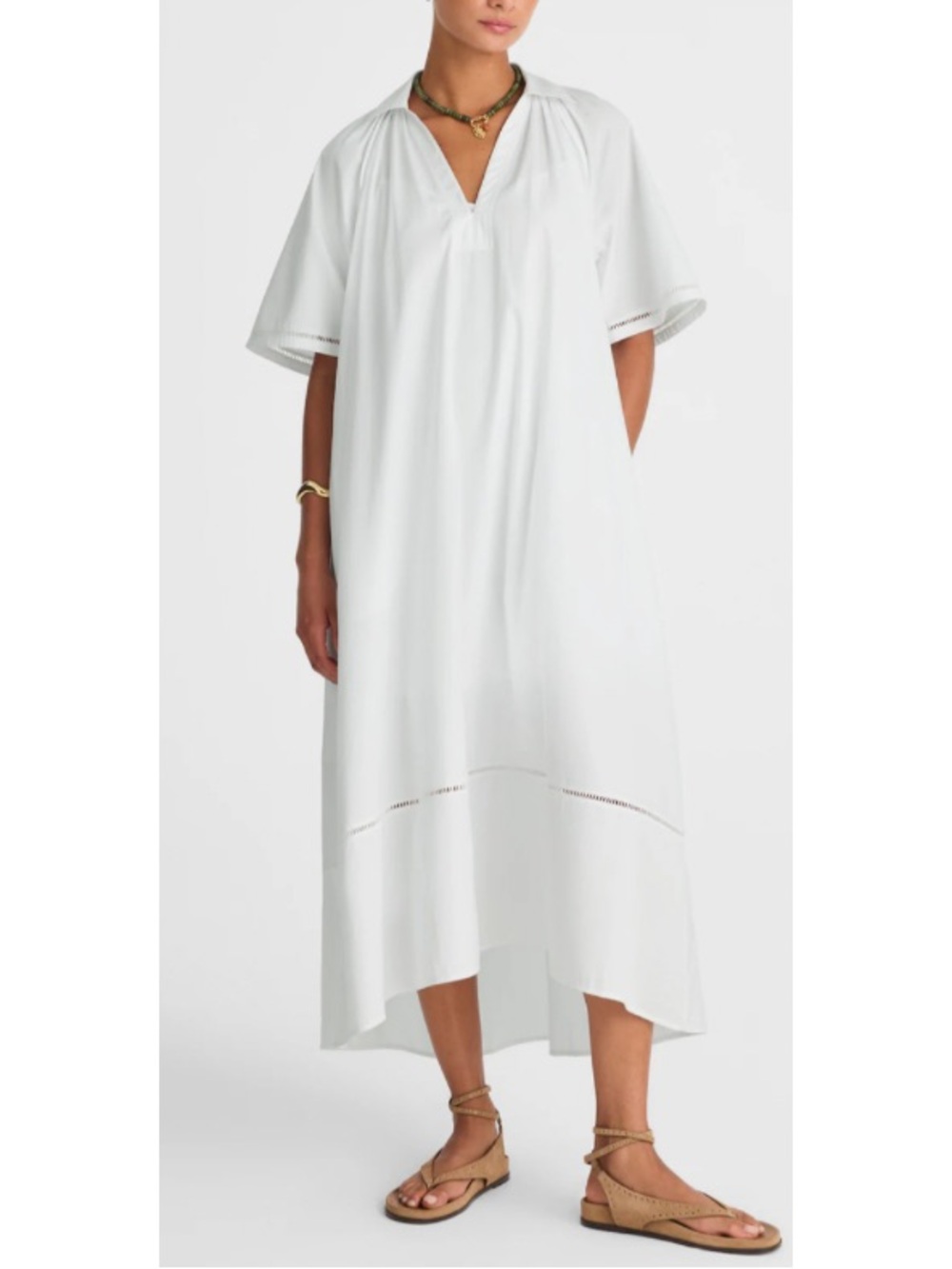 Madewell Poplin Splitneck Midi Shirtdress White V-Neck Size M NEW